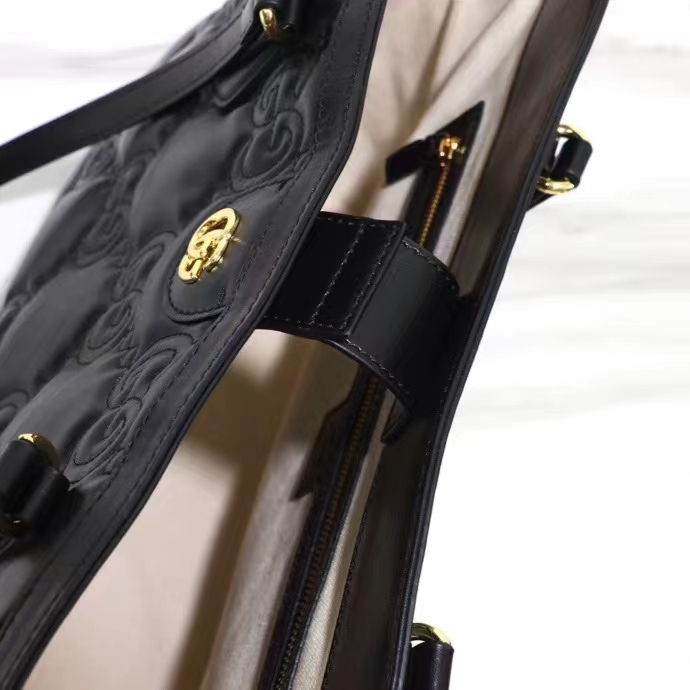 Gucci Women GG Matelassé Medium Tote Black GG Leather Double G