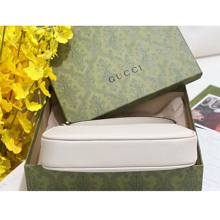 Gucci Women GG Aphrodite Shoulder Bag Double G White Leather Zip Closure