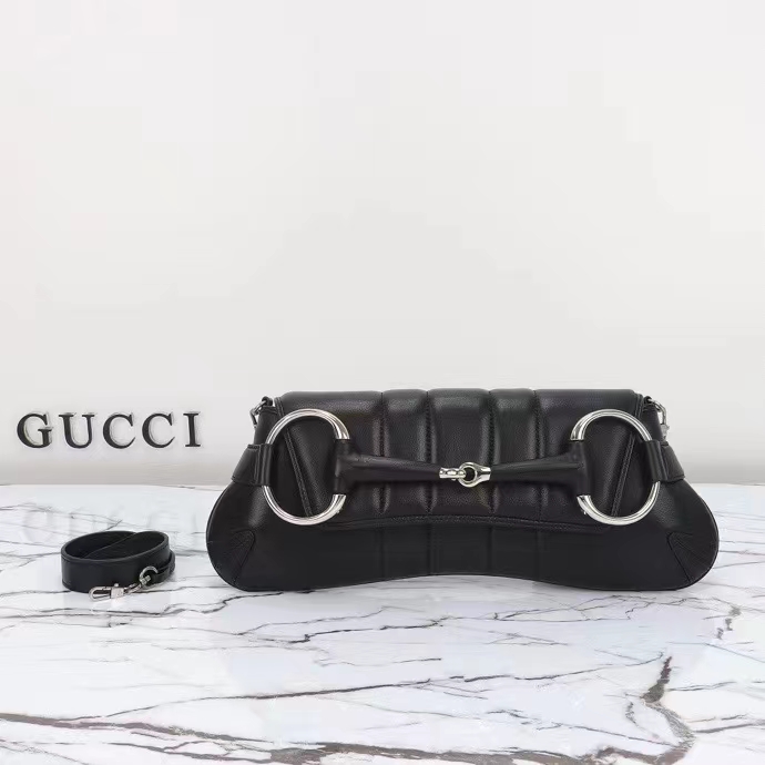 Gucci Women Horsebit Chain Medium Shoulder Bag Black Quilted Leather Maxi Horsebit