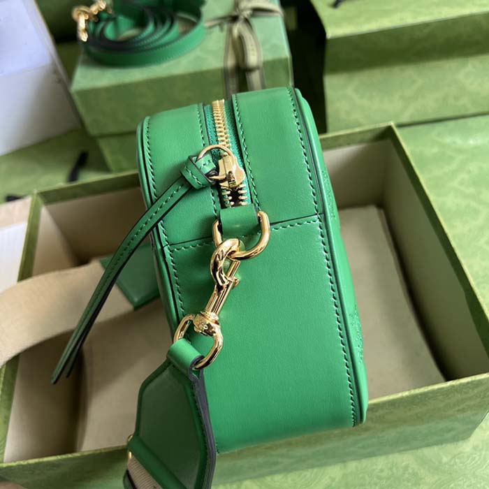 Gucci Women GG Matelassé Leather Small Bag Bright Green Double G Zip Closure