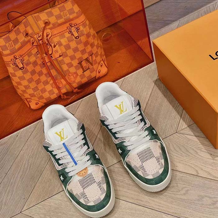 Louis Vuitton Unisex LV Trainer Sneaker Green Damier Grained Calf Leather Rubber Monogram Flowers