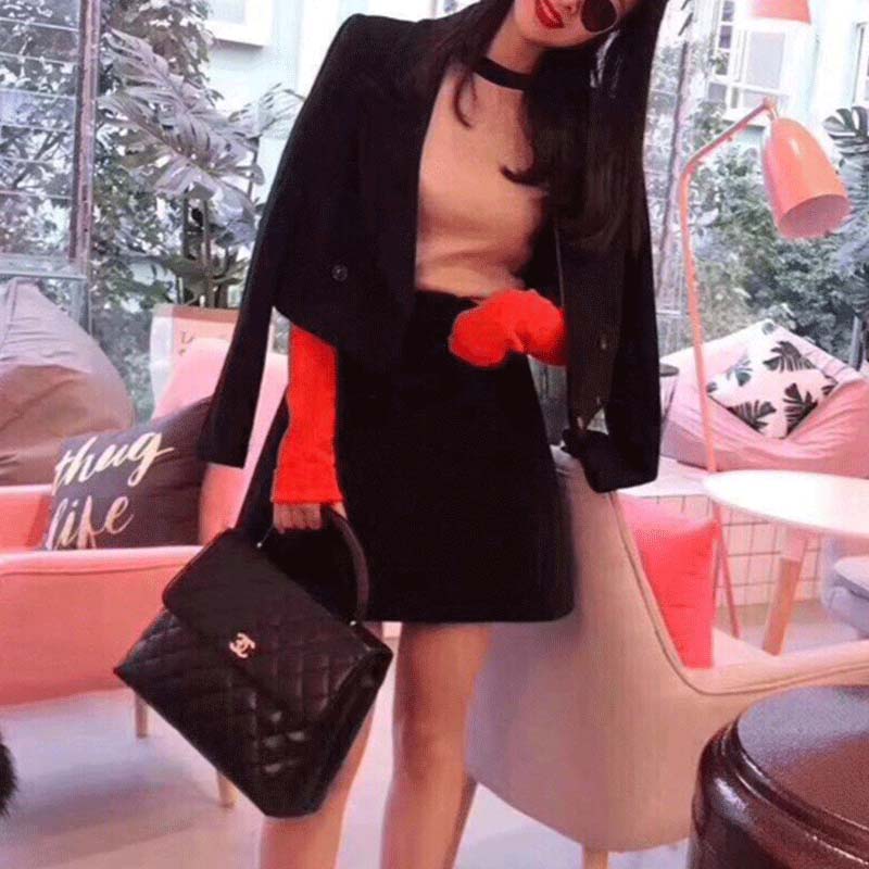 Chanel Women Kelly Flap Bag in Goatskin Leather-Black