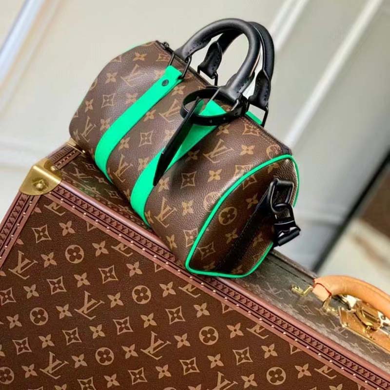 Louis Vuitton LV Unisex Keepall Bandoulière 25 Brown Green Monogram Macassar Coated Canvas