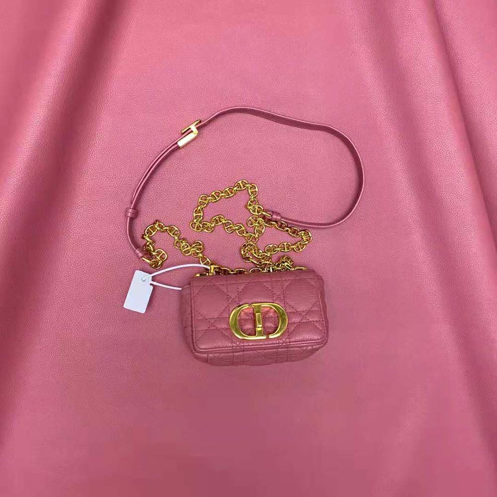 Dior Women Micro Dior Caro Bag Yarrow Pink Supple Cannage Calfskin