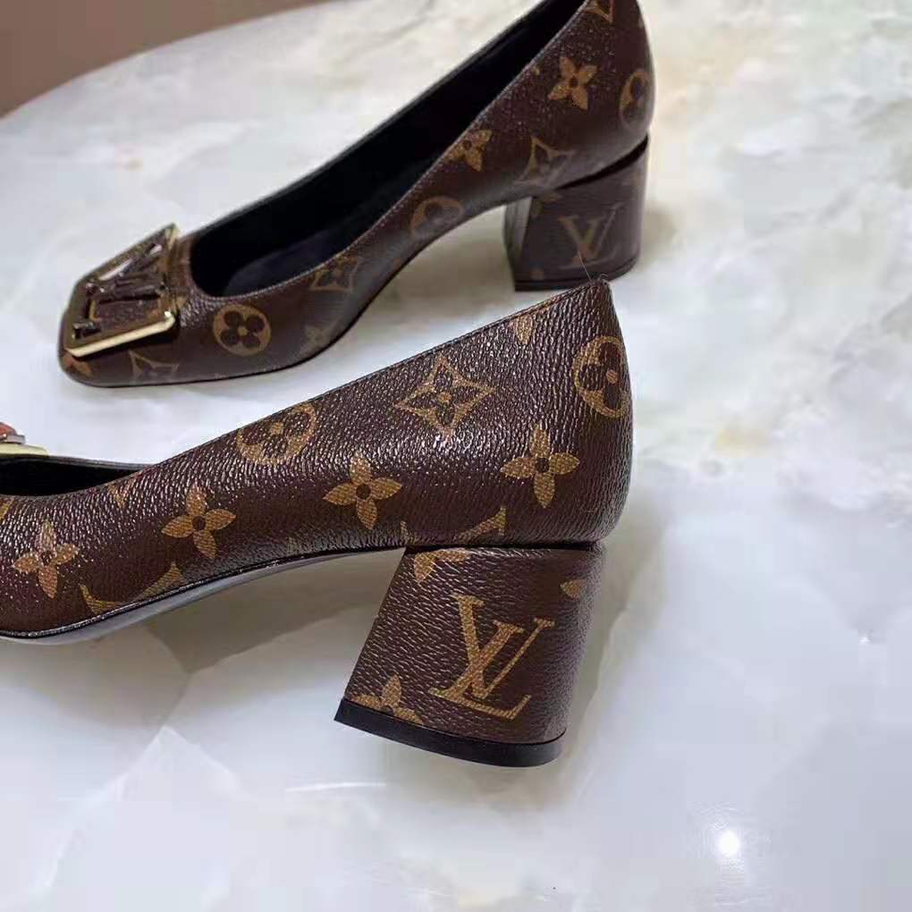 Louis Vuitton LV Women Madeleine Pump in Patent Monogram Canvas and Leather 7.5 cm Heel-Brown