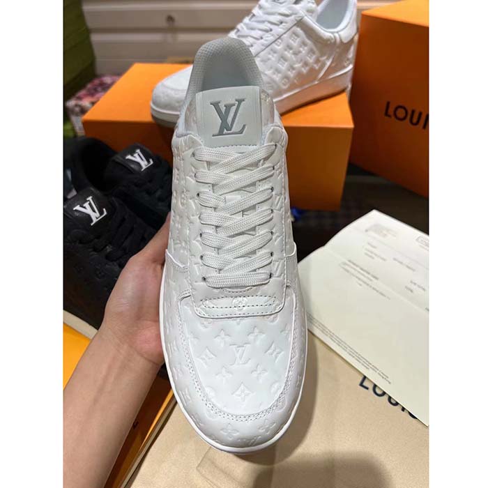 Louis Vuitton LV Unisex Rivoli Sneaker White Mini Monogram Embossed Calf Leather Rubber