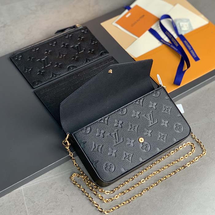 Louis Vuitton LV Women Félicie Pochette Black Monogram Empreinte Embossed Supple Grained Cowhide