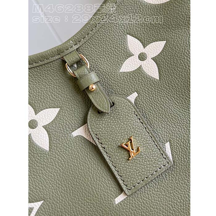 Louis Vuitton LV Women CarryAll PM Bag Light Khaki Cream Monogram Empreinte Embossed Grained Cowhide Leather