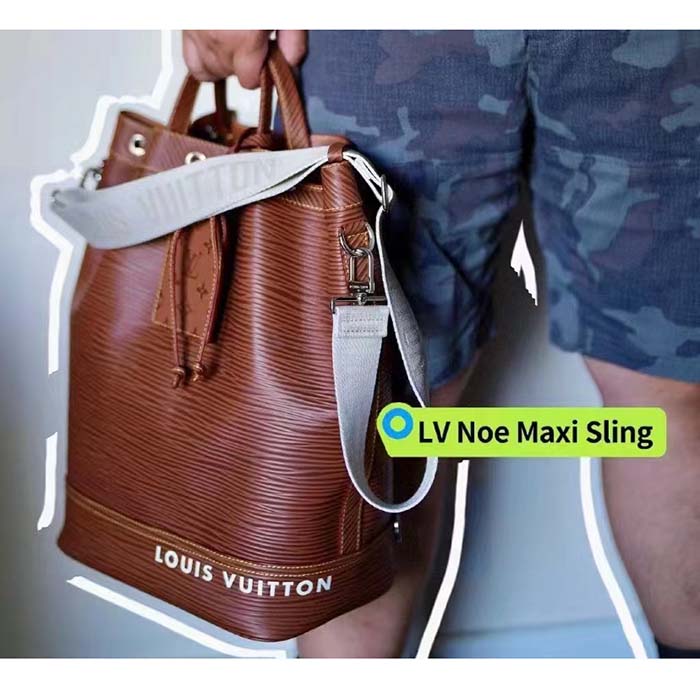 Louis Vuitton LV Unisex Maxi Noé Sling Cognac Calf Leather Drawstring Inside-Hook Closure Double Handle