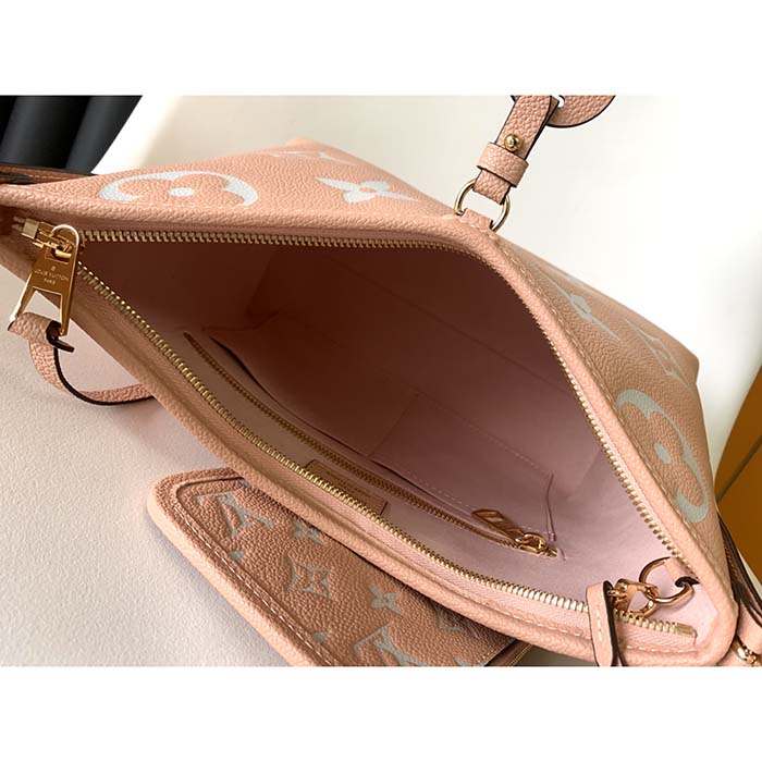 Louis Vuitton LV Women CarryAll PM Bag Pink Beige Embossed Supple Grained Cowhide Leather