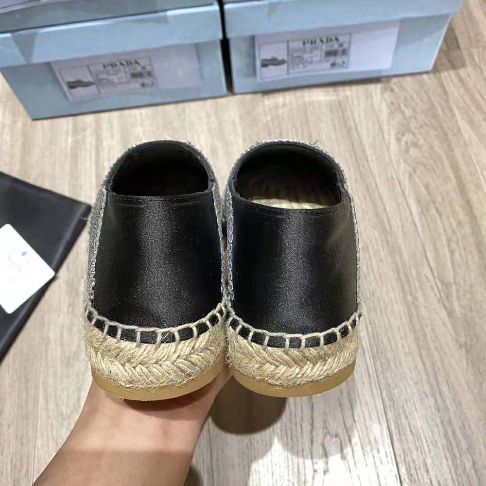 Prada Women Satin Espadrilles with Crystals-Black