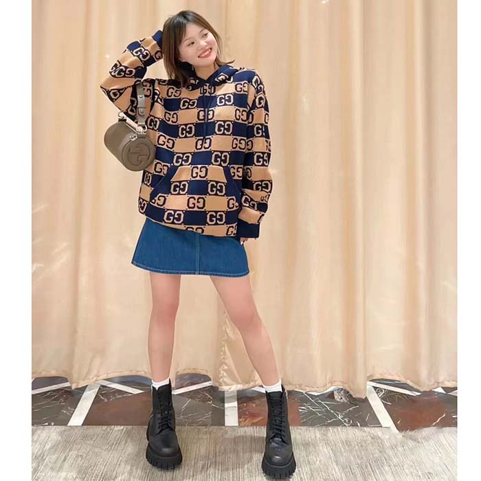 Gucci Unisex GG Leather Boots Rubber Lug Sole Lace-Up Interlocking G Flats