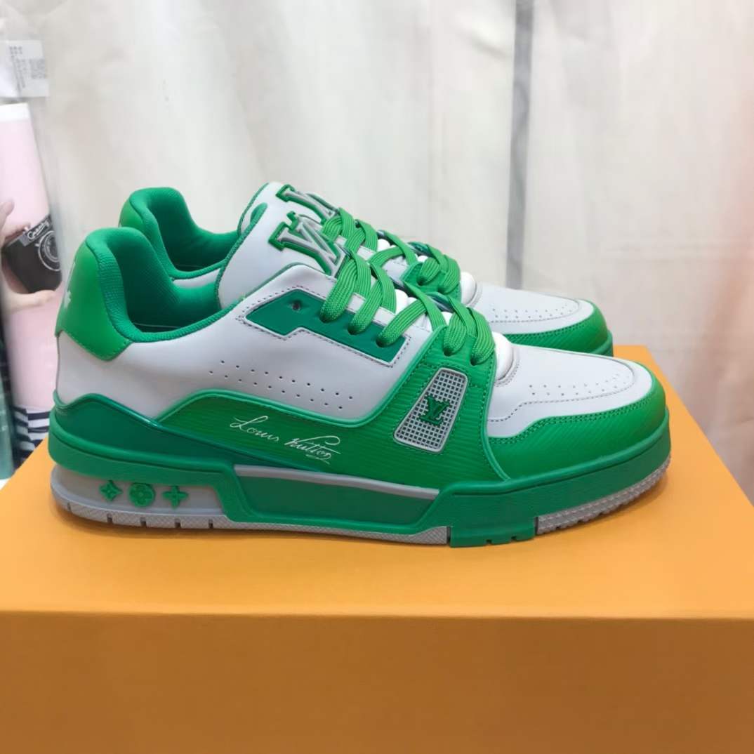 Louis Vuitton Unisex LV Trainer Sneaker Green Epi Calf Leather Rubber Outsole #54