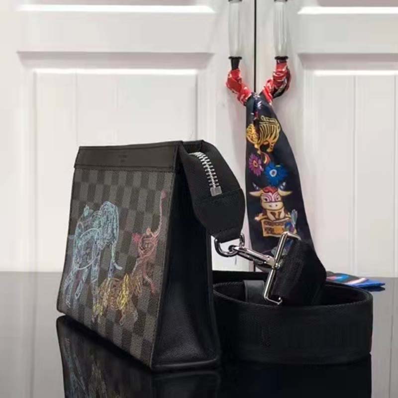 Louis Vuitton LV Unisex Trio Messenger Damier Graphite Coated Canvas Cowhide Leather