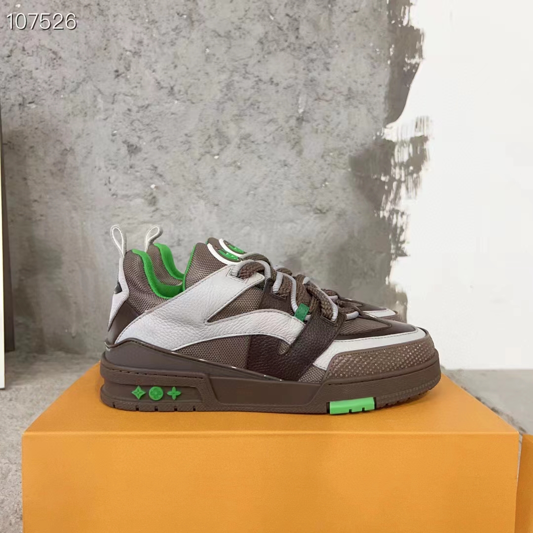 Louis Vuitton Unisex LV Skate Sneaker Grey Mix Materials Grained Calf Leather Technical Mesh