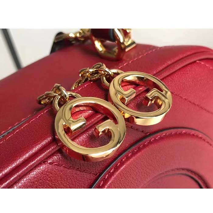Gucci Women GG Blondie Top Handle Bag Red Leather Round Interlocking G