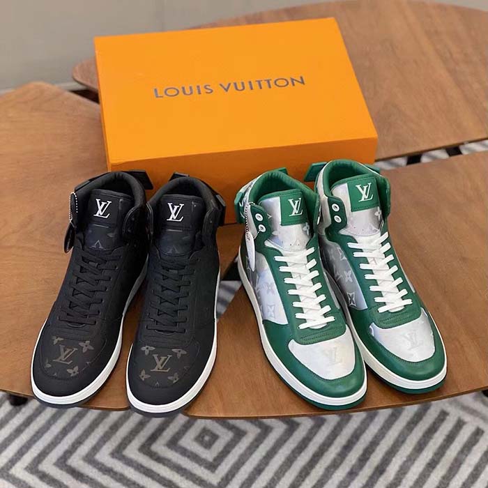 Louis Vuitton LV Unisex Rivoli Sneaker Boot Green Calf Leather Monogram Metallic Canvas