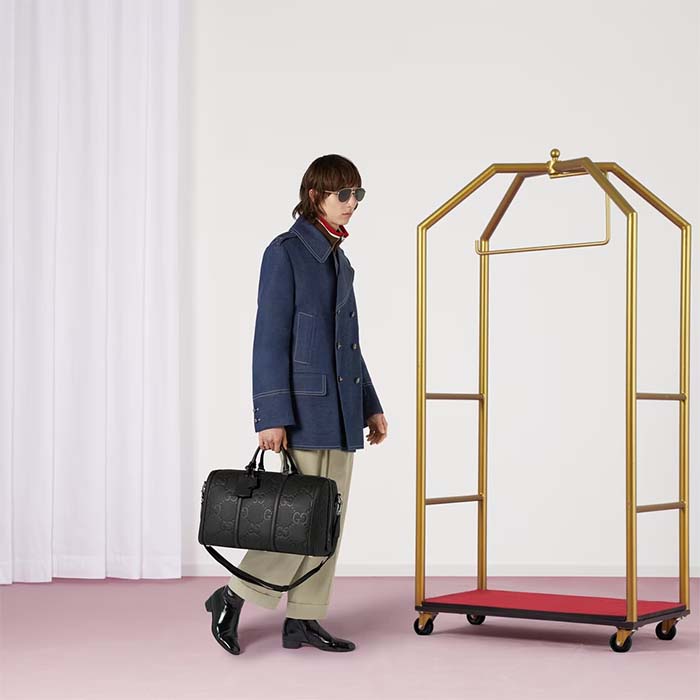 Gucci Unisex GG Small Duffle Bag Black Jumbo Leather