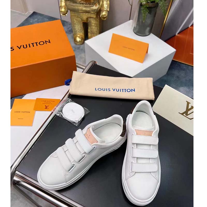 Louis Vuitton LV Unisex Time Out Sneaker White Calf Leather Monogram Canvas