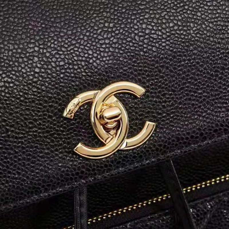 Chanel Women Backpack in Embossed Grained Calfskin Leather-Black