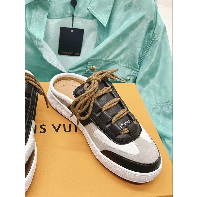 Louis Vuitton Women LV Lous Open-Back Sneaker Light Gray Suede Calf Leather Double Laces