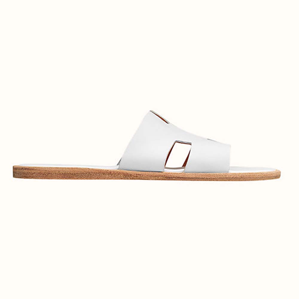 Hermes Unisex Izmir Sandal in Calfskin with Iconic “H”-White