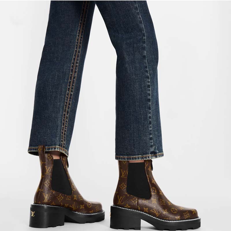 Louis Vuitton Women Shoes LV Beaubourg Ankle Boot Cacao Patent Monogram Canvas