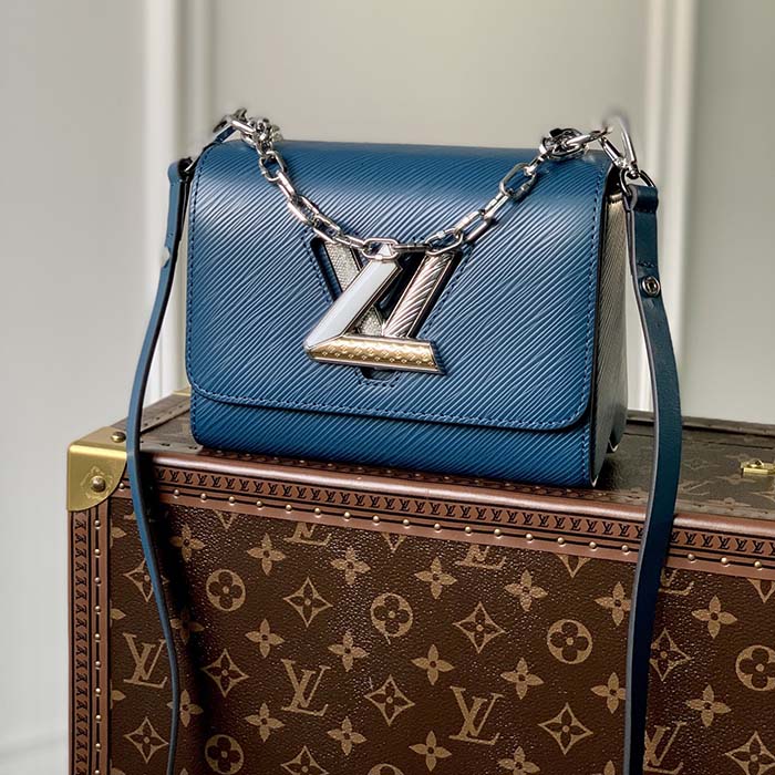 Louis Vuitton LV Women Twist PM Handbag Toledo Blue Epi Grained Cowhide