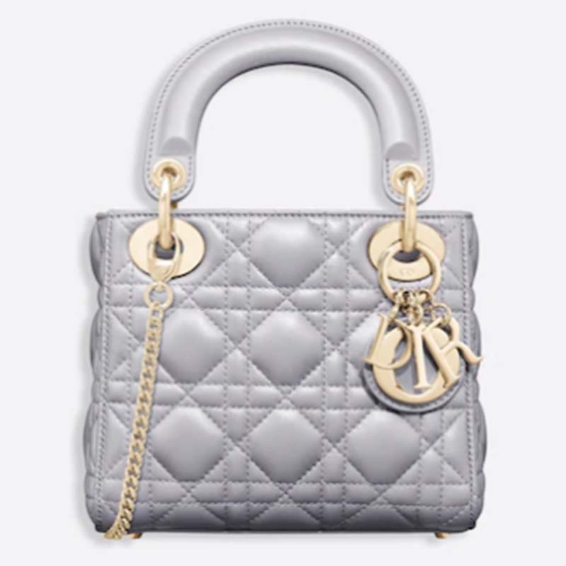 Dior Women CD Mini Lady Dior Bag Opaline Gray Pearlescent Cannage Lambskin