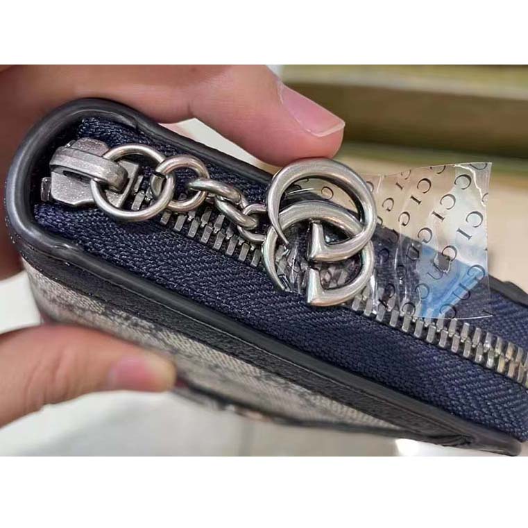 Gucci Unisex GG Ophidia GG Zip Around Wallet Beige Blue GG Supreme Canvas