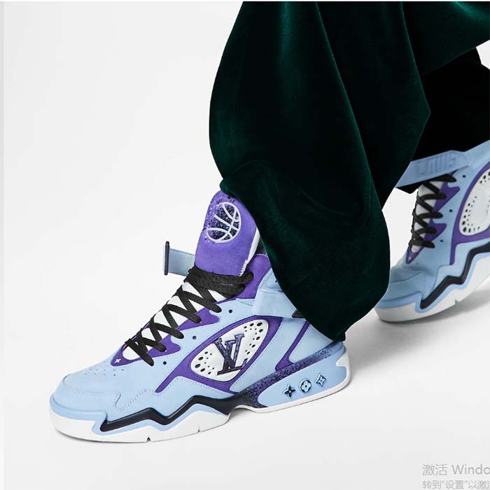 Louis Vuitton LV Unisex Trainer 2 Sneaker Boot Blue Suede Calf Leather