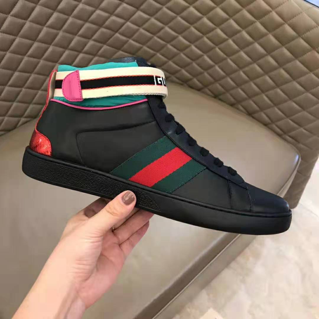 Gucci Unisex Ace Gucci Stripe High-Top Sneaker in 5.1 cm Height-Black
