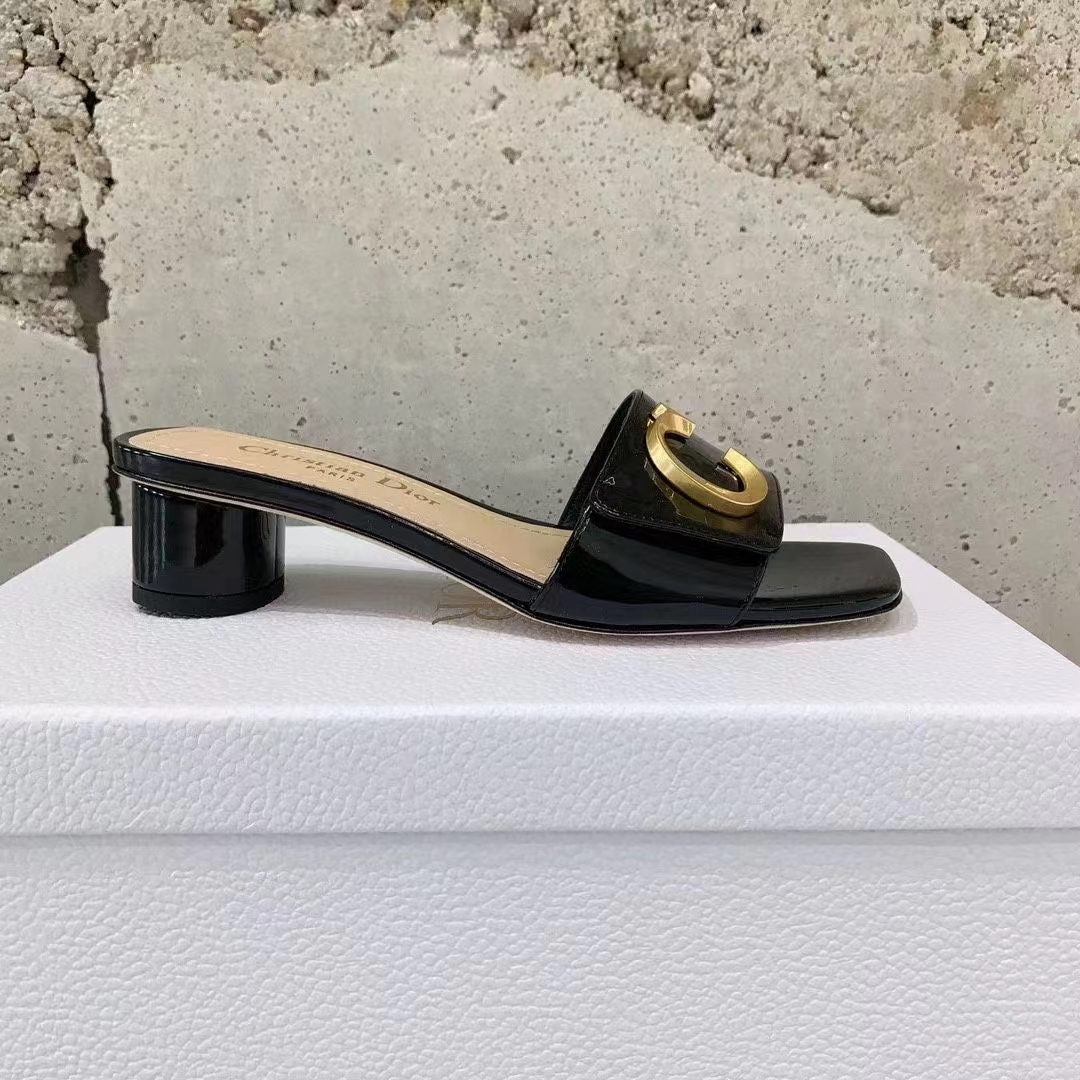 Dior Women CD C’est Dior Heeled Slide Black Patent Calfskin