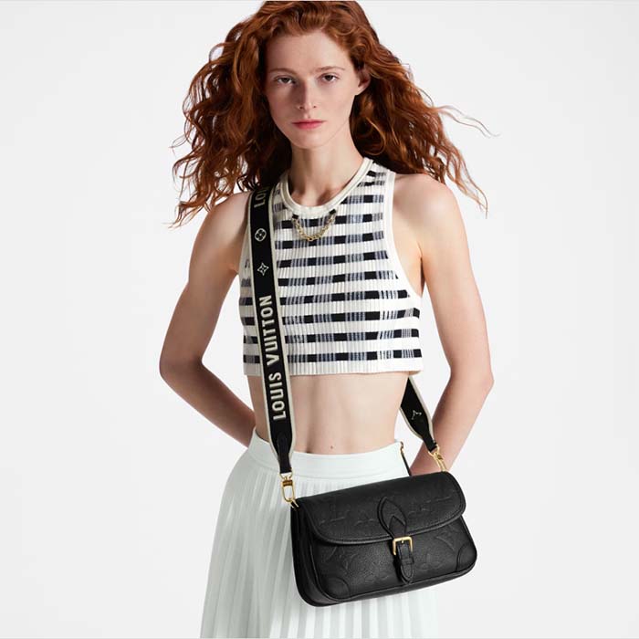 Louis Vuitton LV Women Diane Black Embossed Supple Grained Cowhide Leather