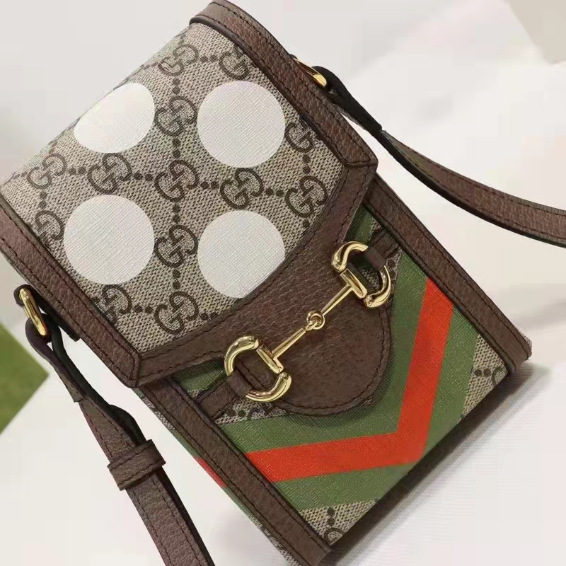 Gucci Unisex Gucci Horsebit 1955 Mini Bag Beige Ebony GG Supreme Canvas