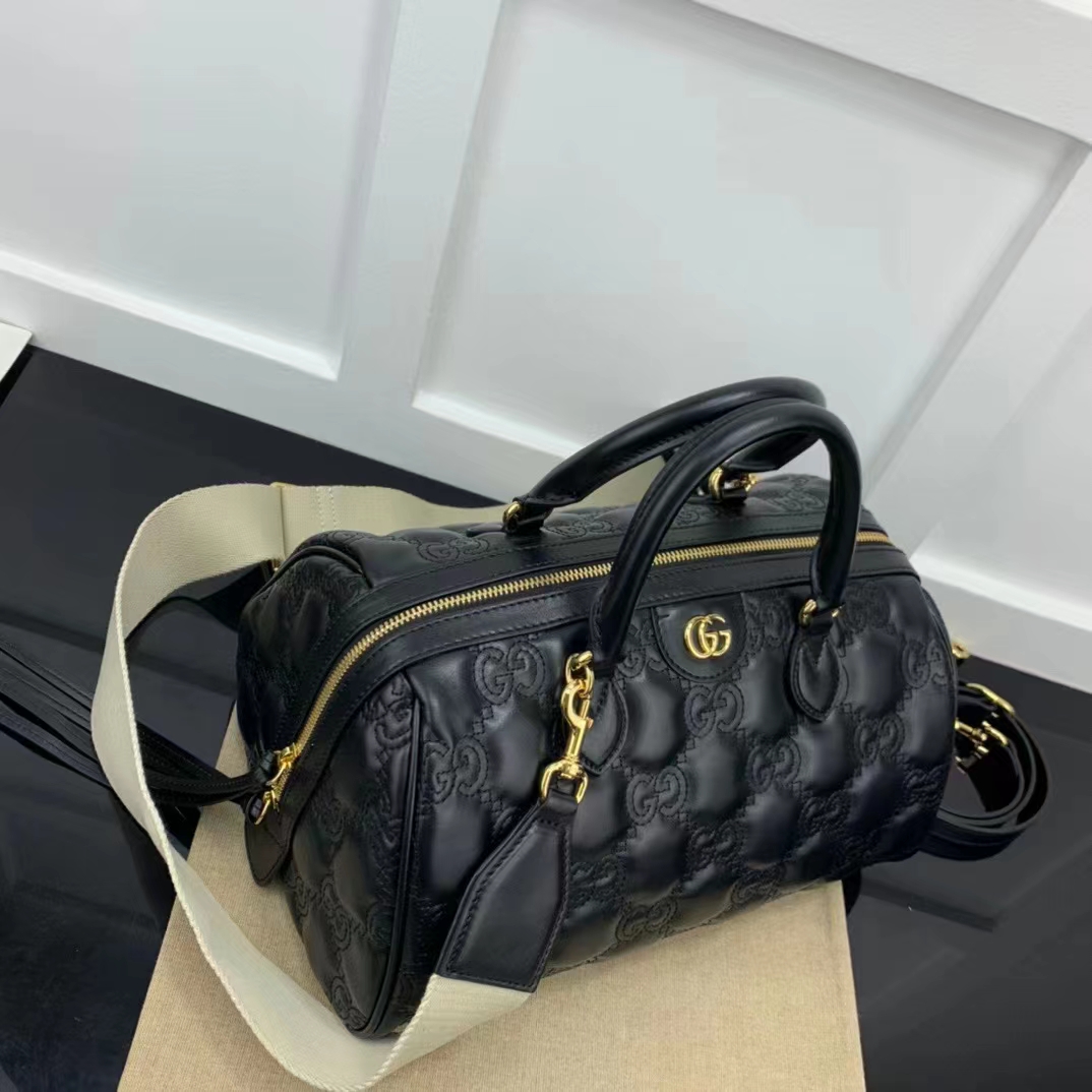Gucci Women GG Matelassé Leather Medium Bag Black Double G Gold-Toned Hardware