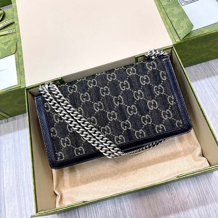 Gucci Women Dionysus GG Small Shoulder Bag Beige Blue Supreme Canvas