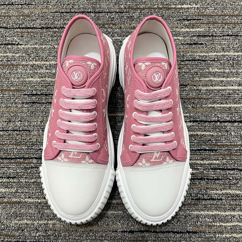 Louis Vuitton Women LV Squad Sneaker Rose Clair Pink Monogram Denim Rubber Circle