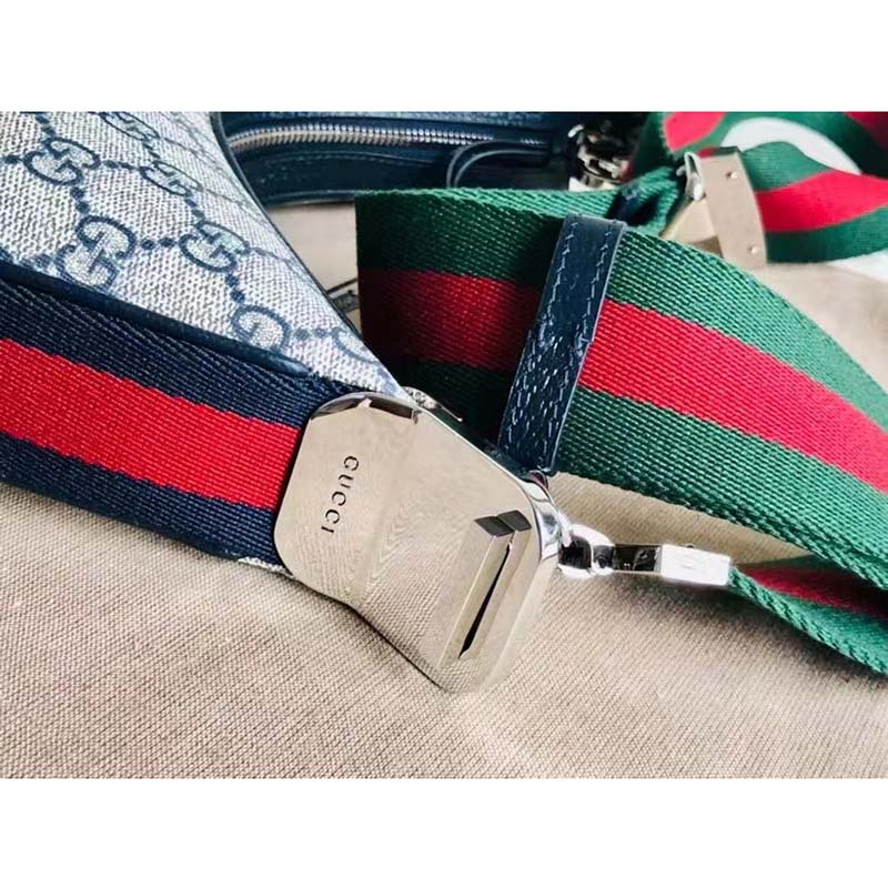 Gucci Women GG Attache Large Shoulder Bag Beige Blue GG Supreme Canvas