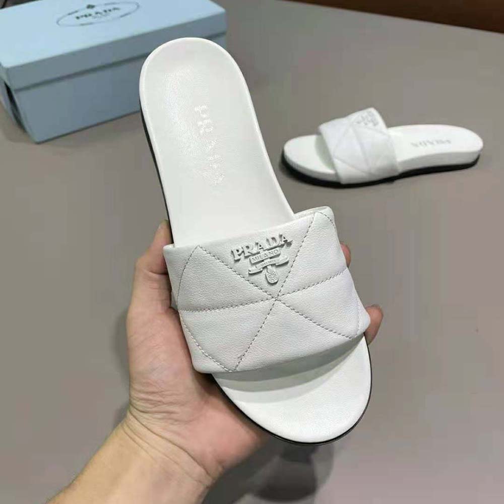 Prada Women Nappa Leather Slides in 20mm Heel-White