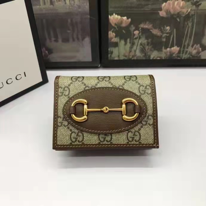 Gucci Unisex 1955 Horsebit Key Case Wallet Beige Ebony GG Supreme Canvas