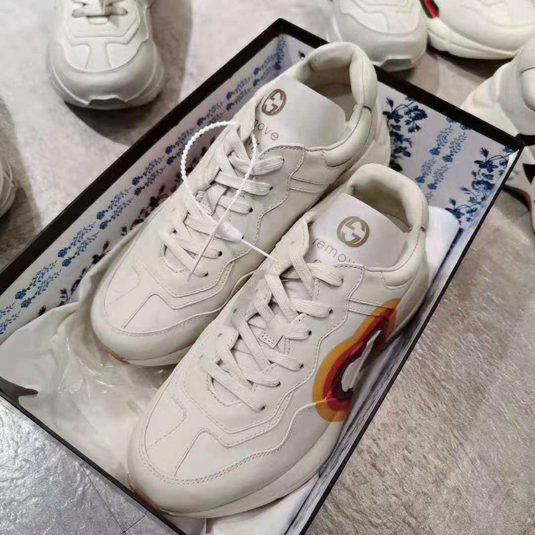 Gucci Women Rhyton Sneaker with Interlocking G and Heart in 4.6 cm Height-Beige