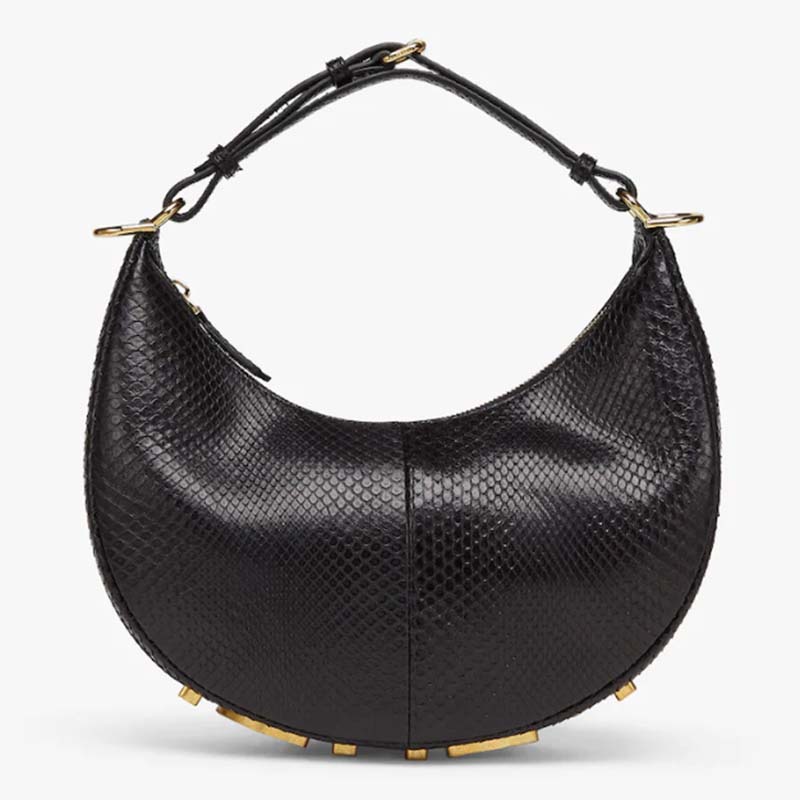 Fendi Women FF Fendigraphy Small Black Python Leather Bag