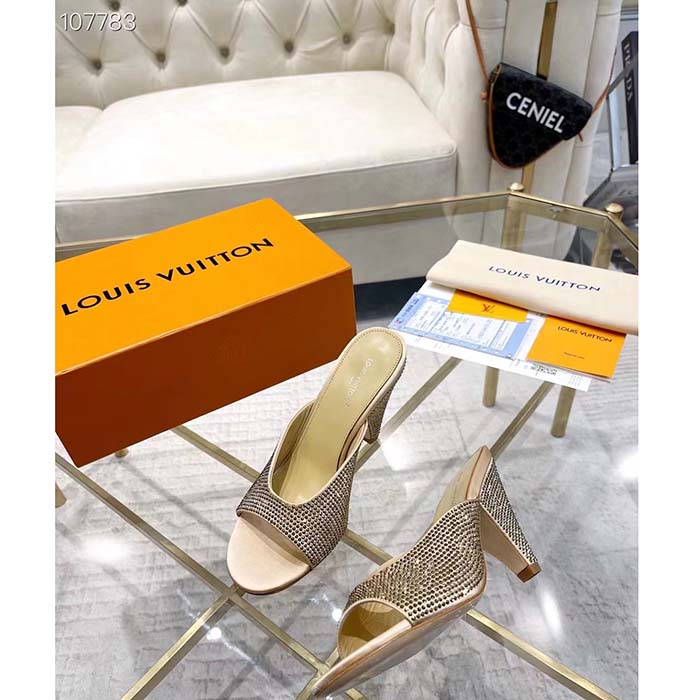 Louis Vuitton LV Women Super Mule Gold Strass Leather Outsole 10 CM Heel