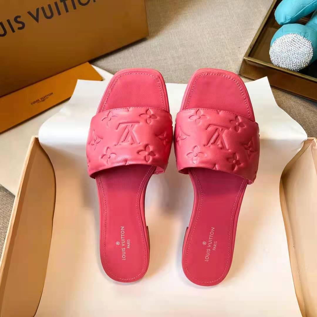 Louis Vuitton LV Women Revival Flat Mule Pink Monogram-Embossed Lambskin