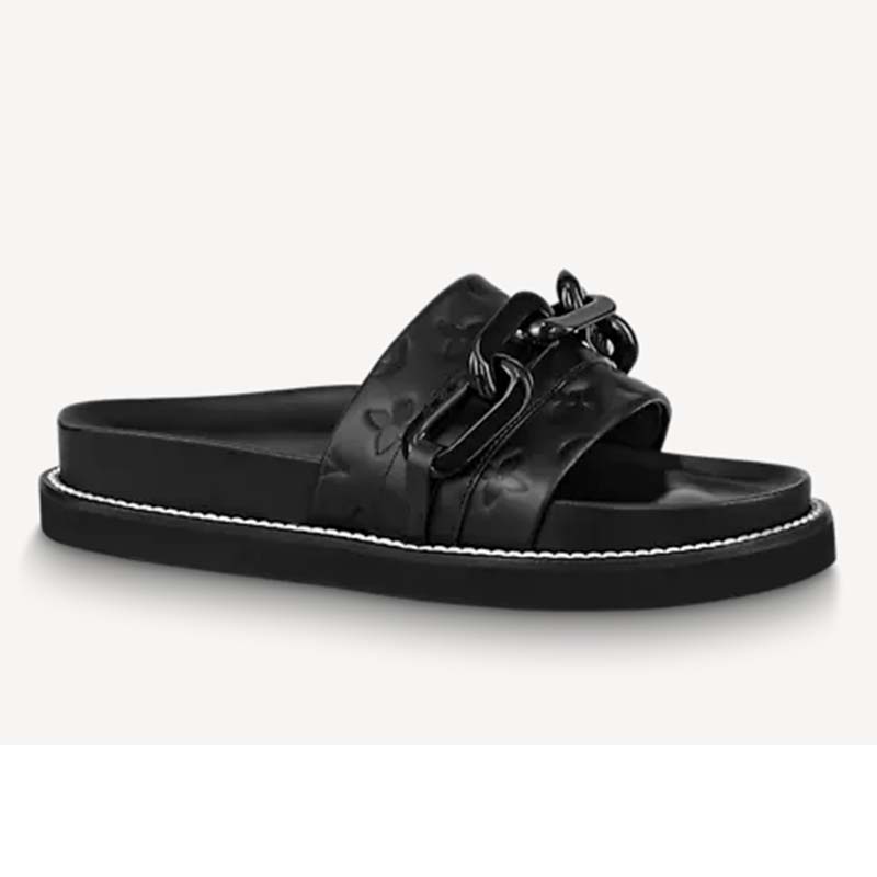 Louis Vuitton Unisex Sunset Flat Comfort Mule Black Monogram Embossed Calf Leather
