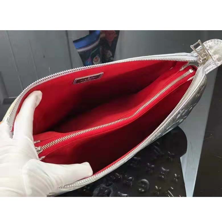 Louis Vuitton LV Women Coussin BB Handbag Silver Monogram Embossed Puffy Lambskin