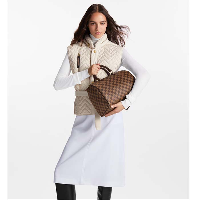 Louis Vuitton LV Unisex Speedy 30 Damier Ebene Coated Canvas Natural Cowhide Leather