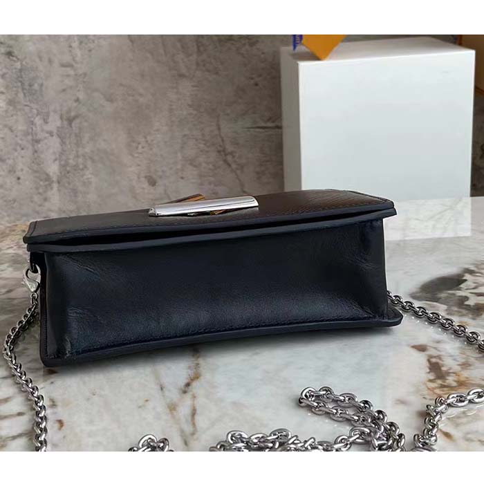 Louis Vuitton Women LV Twist Belt Chain Pouch Black Silver Epi Grained Cowhide Leather