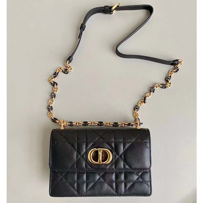 Dior Women CD Miss Caro Mini Bag Black Macrocannage Lambskin